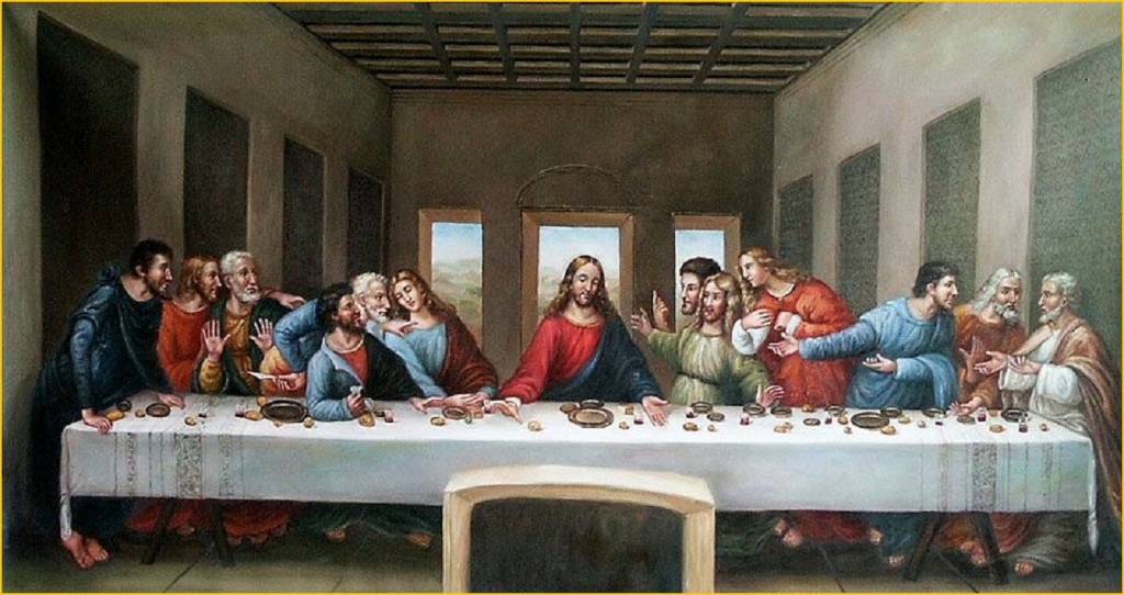"The Last Supper", by Leonardo da Vinci, painted by him on the wall of the Santa Maria delle Grazie Refectory (Milan)