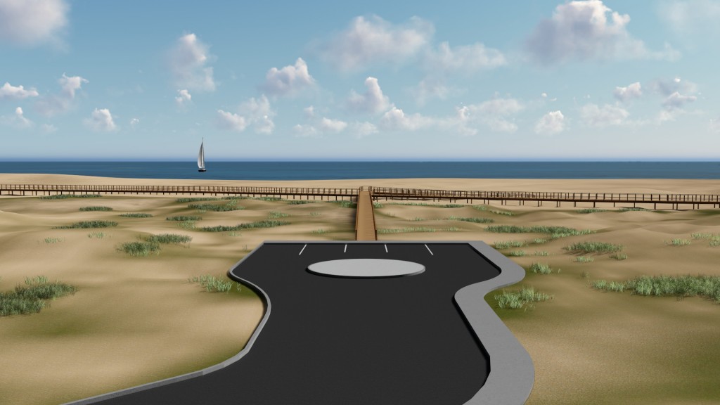 Roundabout and walkway in 3D image