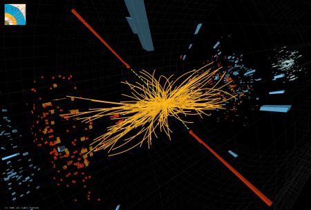 Simulação da colisão entre dois protões na CMS no CERN Sul Informação
