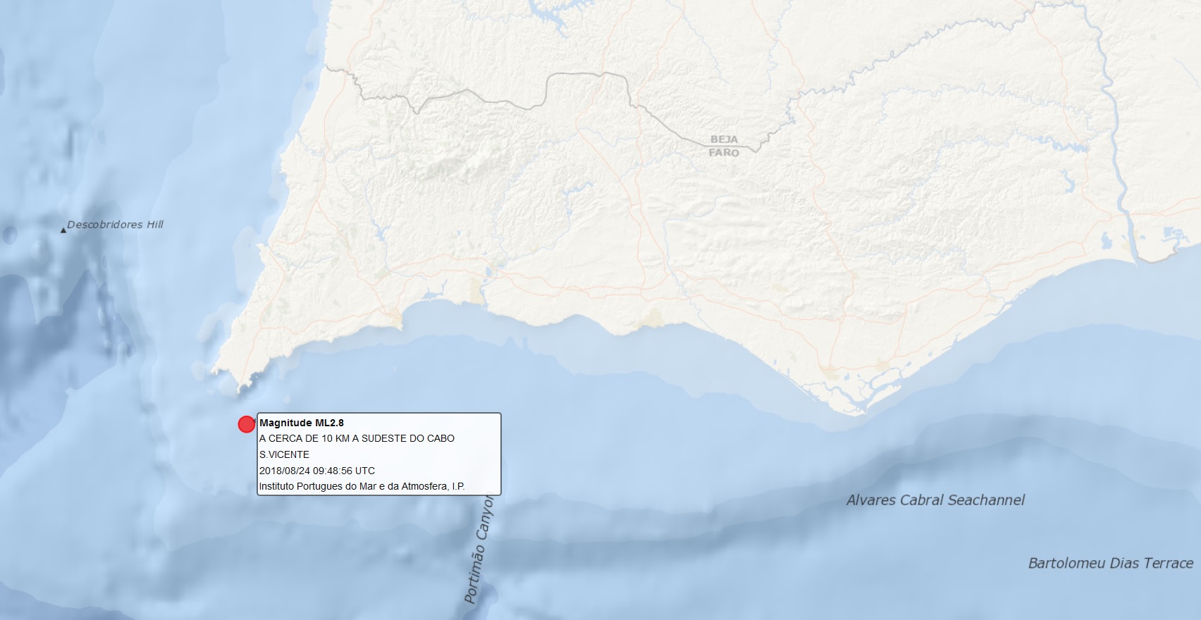 Sul Informação - Sismo de magnitude 2.8 registado no mar perto do Cabo de S. Vicente