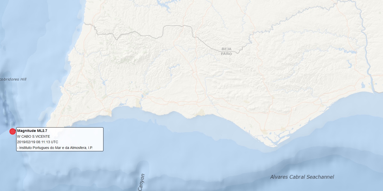 Sul Informação - Sismo de 2.7 registado a Oeste do Cabo de São Vicente