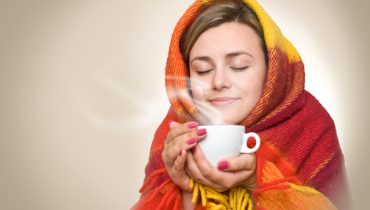 Hot drink from a cup.