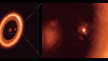 Wide and close-up views of a moon-forming disc as seen with ALMA