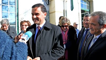 Ministro Pedro Marques em Portimão|Linha do Algarve1|Isilda Gomes e comitiva|Isilda Gomes|Ministro Pedro Marques|Apresentação eletrificação da linha do Algarve_1|Carlos Fernandes_vice presidente das Infraestruturas de Portugal IP|Vítor Aleixo e Guilherme d Oliveira Martins