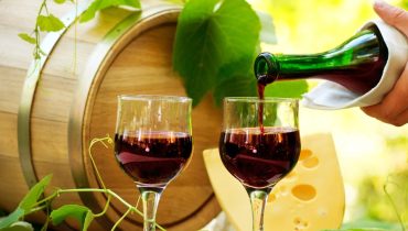 Red Wine and Cheese. Romantic Lunch Outdoor